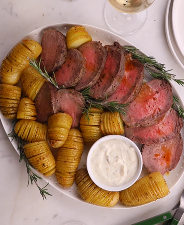 Roast Beef and Hasselback Potatoes