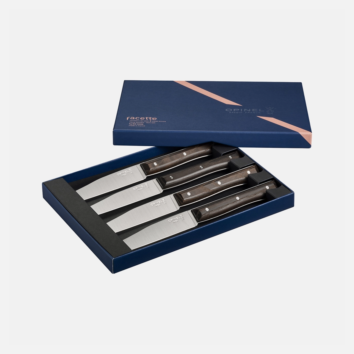 Coffret de 4 couteaux de table Facette Frêne sombre