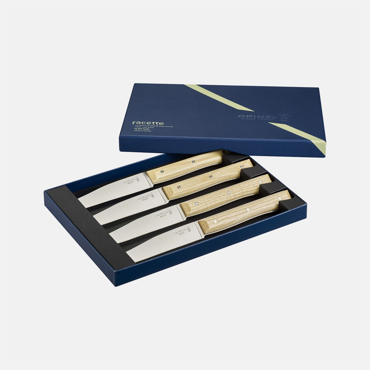 Coffret de 4 couteaux de table Facette Frêne