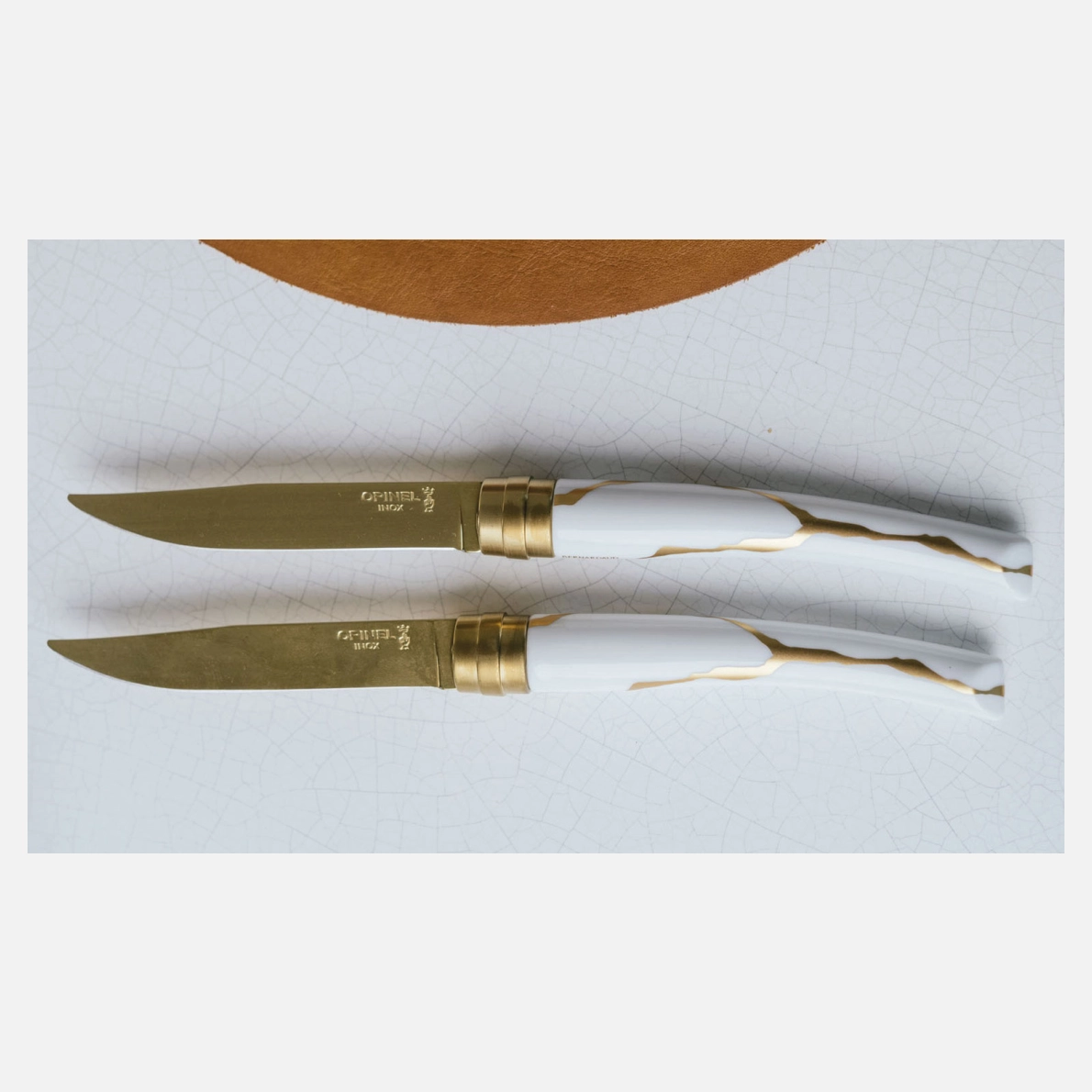 Set di 2 coltelli da tavola Kintsugi Bianco Lama Dorata