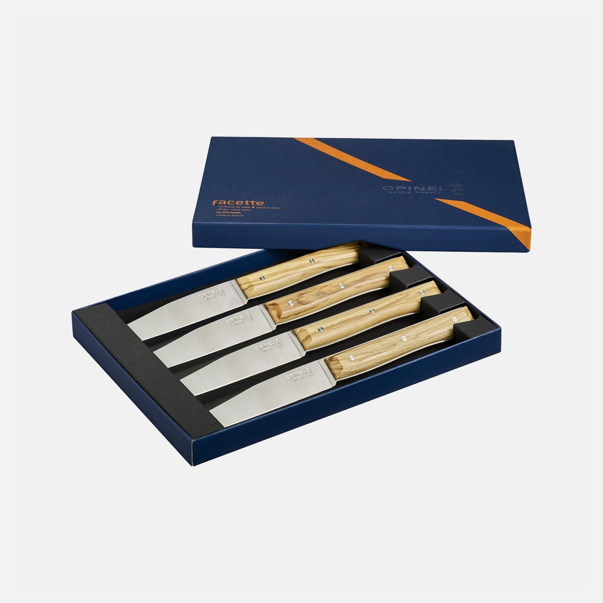 Coffret de 4 couteaux de table Facette Olivier