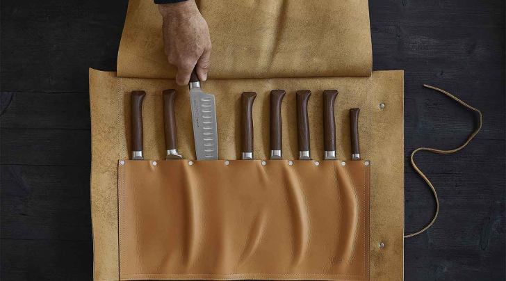 Rotolo portacoltelli in cuoio per 8 coltelli da cucina