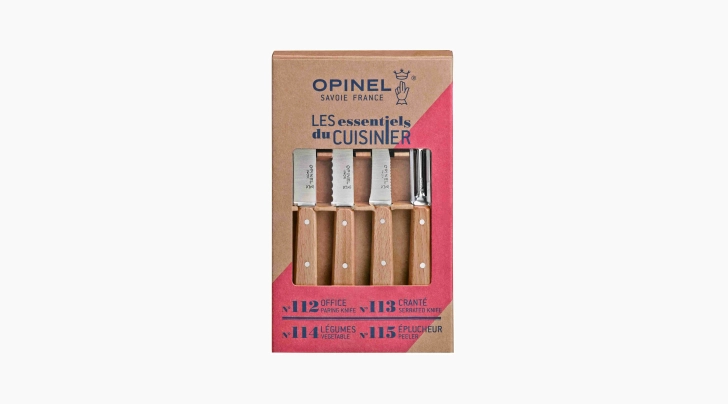 Opinel 4-Piece Essentials Small Kitchen Knives Set, Primarosa