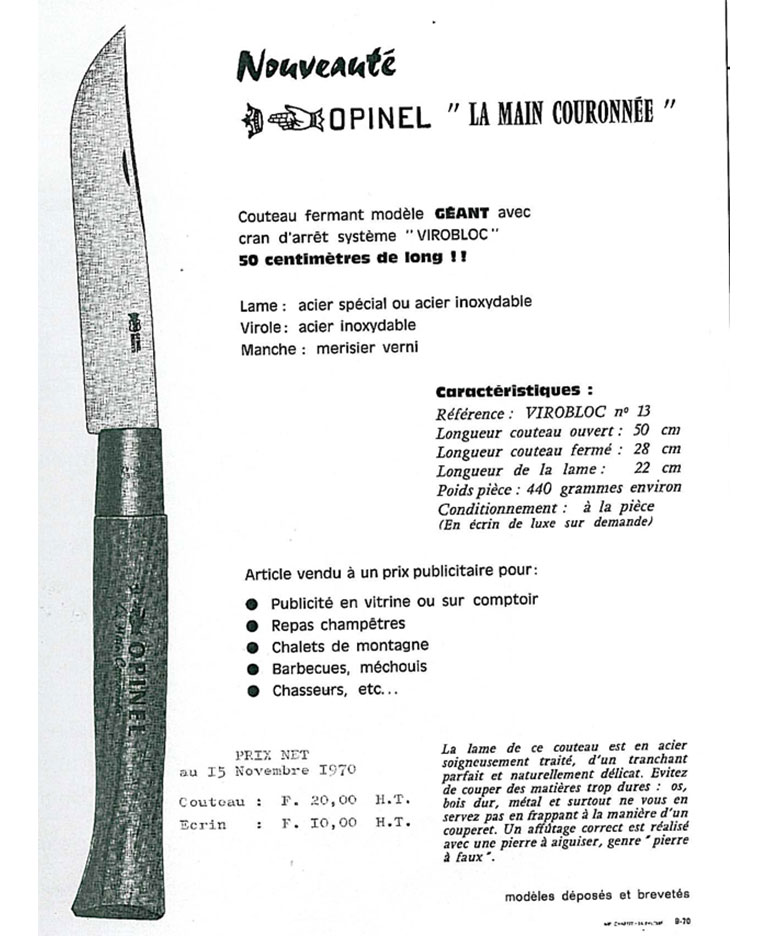 Couteau Fermant n°13 en Acier Inoxydable Opinel, Achat Couteau
